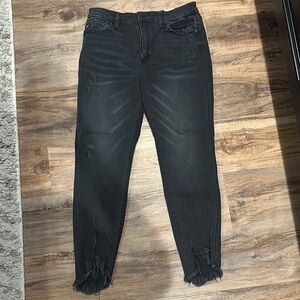 KanCan Black Ankle Cropped Jeans with Frayed Hem Size 9/28